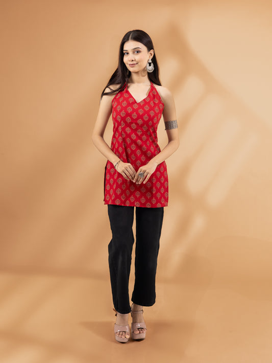 Tamrika Red Halter Neck Kurti