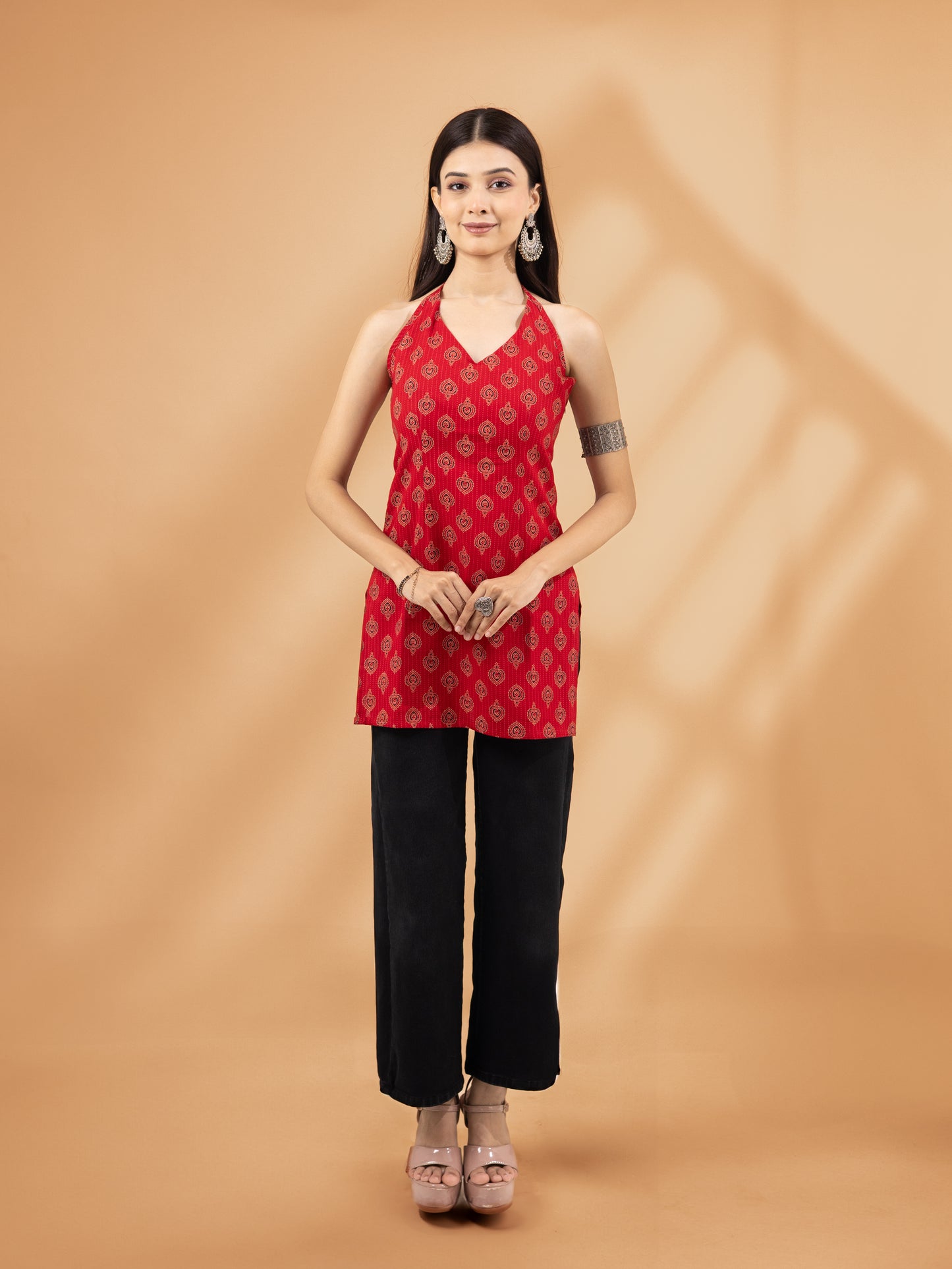 Tamrika Red Halter Neck Kurti