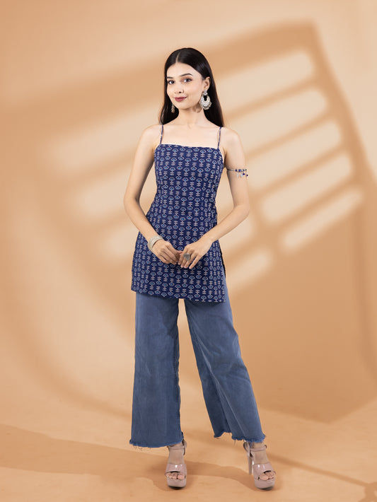 Taruja Indigo Spaghetti Blue Strap Kurti