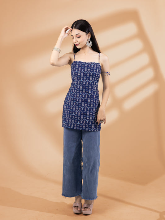 Taruja Indigo Spaghetti Blue Strap Kurti