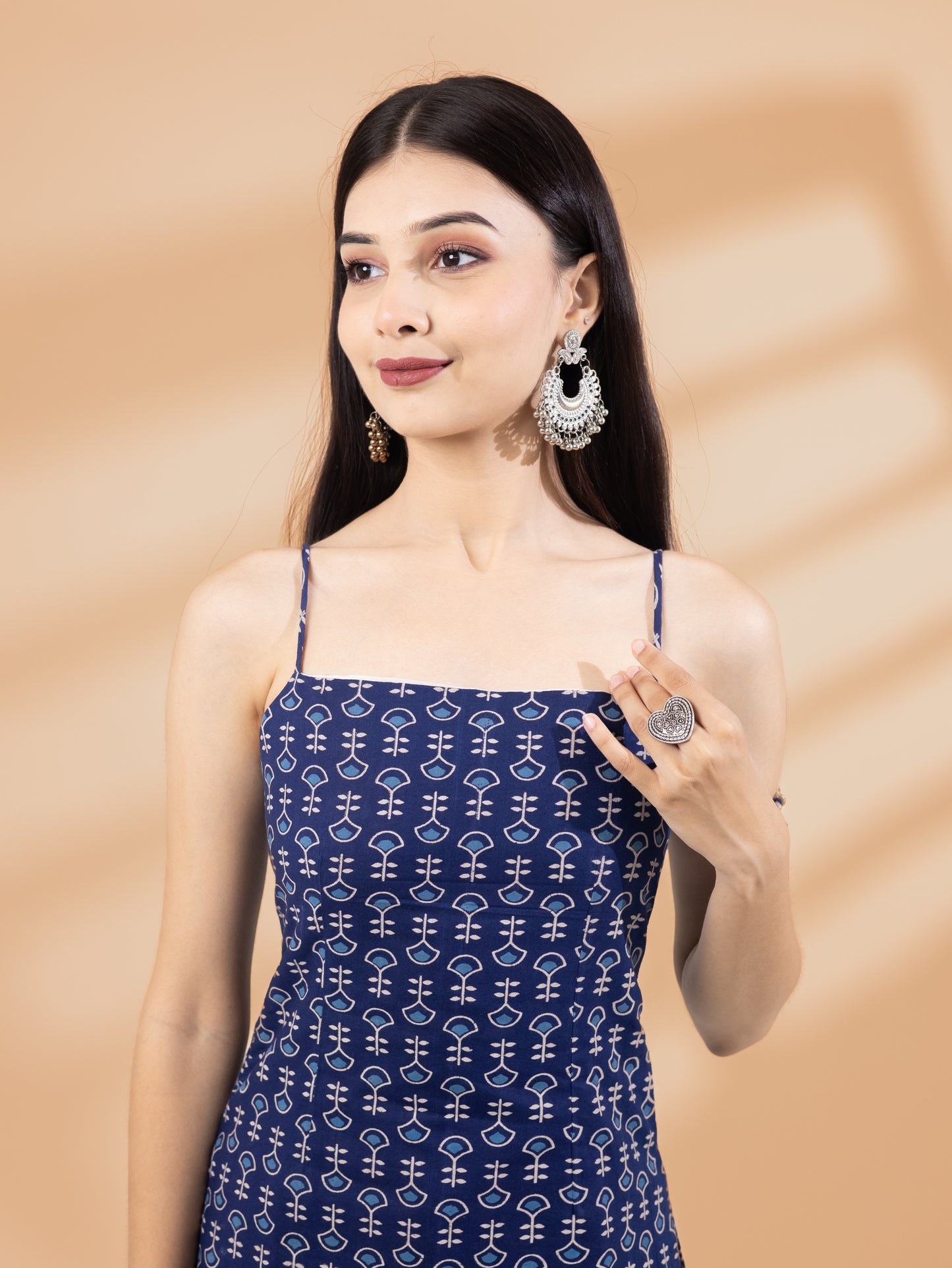 Taruja Indigo Spaghetti Blue Strap Kurti
