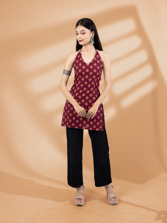 Vyanika Maroon Buti Print Kurti