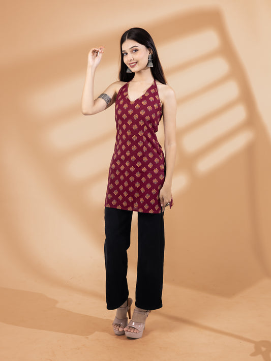Vyanika Maroon Buti Print Kurti