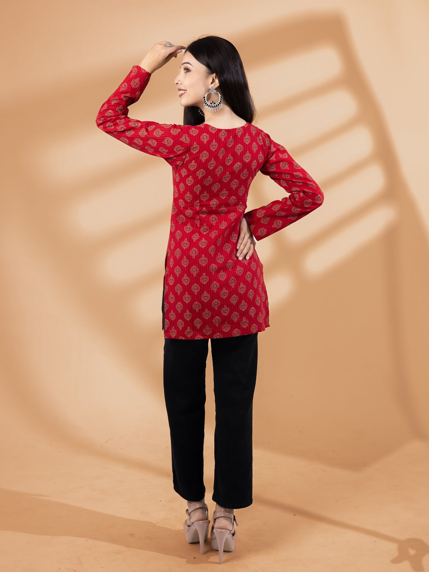 Aarvi Red Ethnic Full Sleeve Kurti