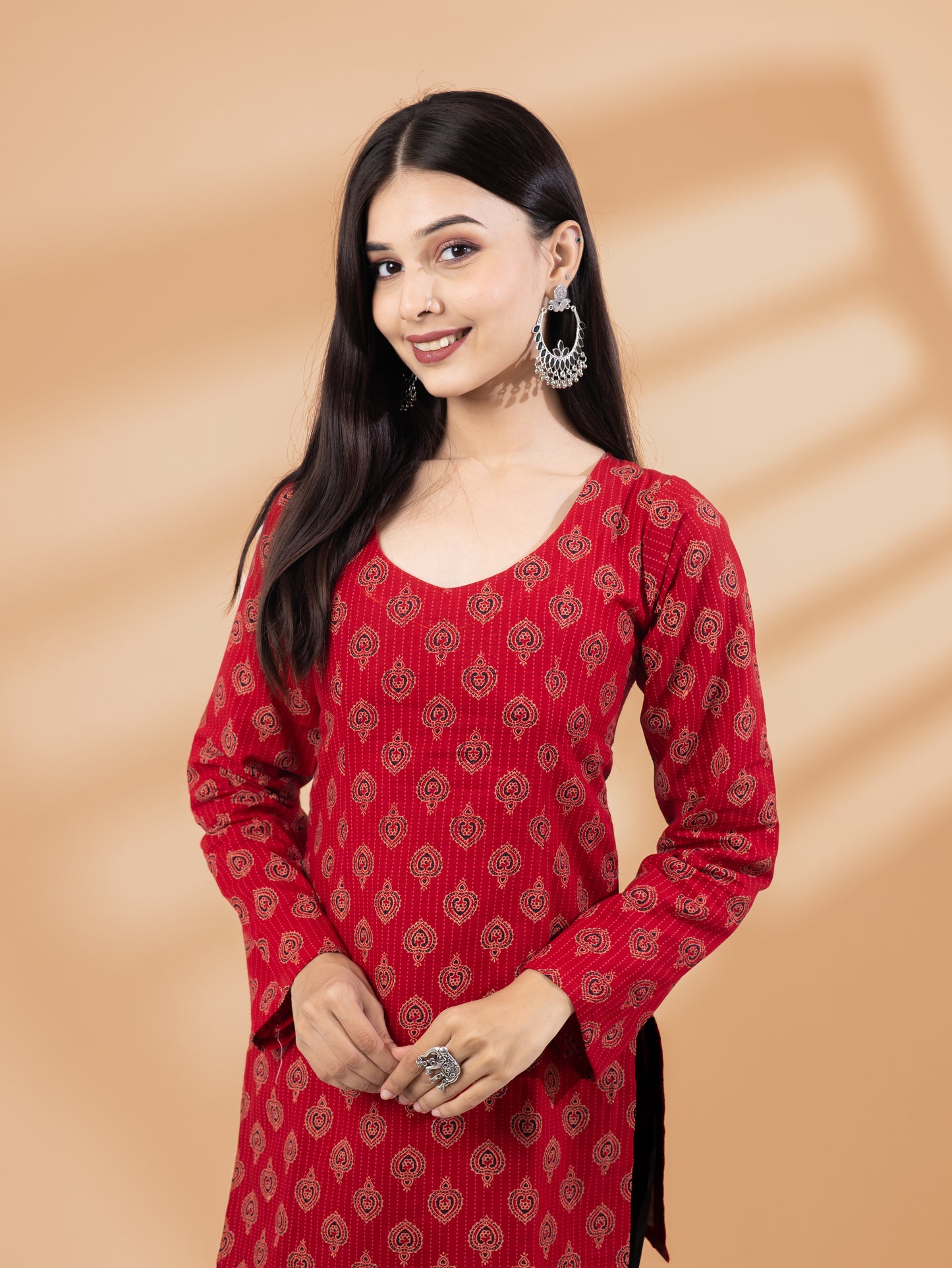 Aarvi Red Ethnic Full Sleeve Kurti
