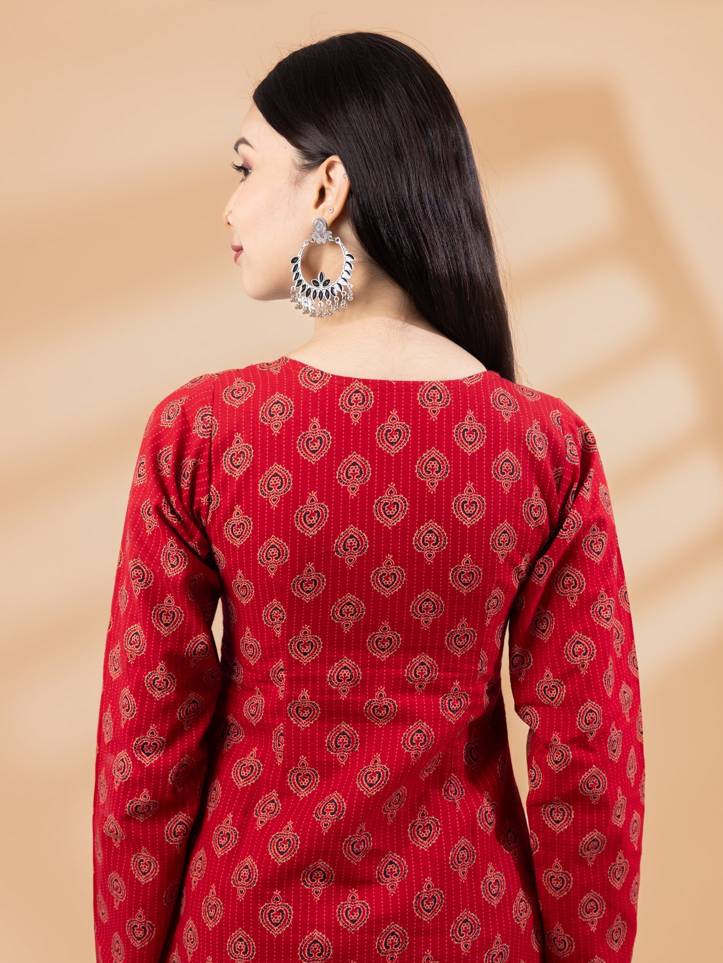 Aarvi Red Ethnic Full Sleeve Kurti