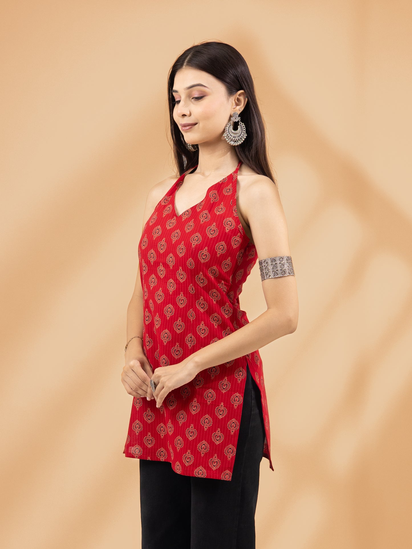 Tamrika Red Halter Neck Kurti