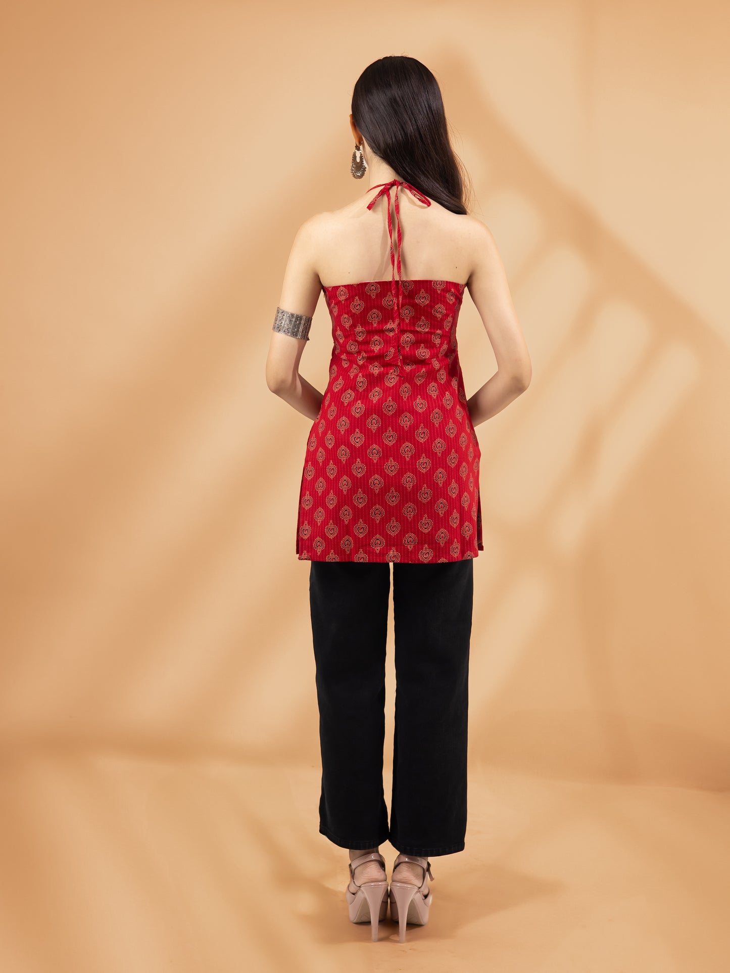 Tamrika Red Halter Neck Kurti
