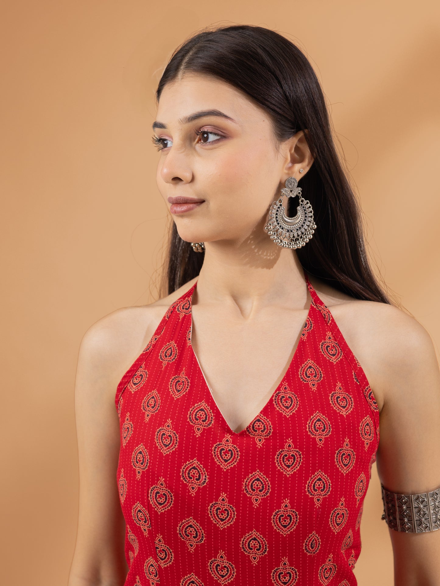 Tamrika Red Halter Neck Kurti